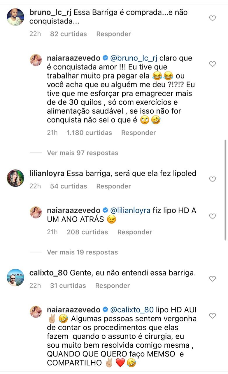 Naiara Azevedo responde internauta que falou da sua barriga (Foto: Reprodução/Instagram)