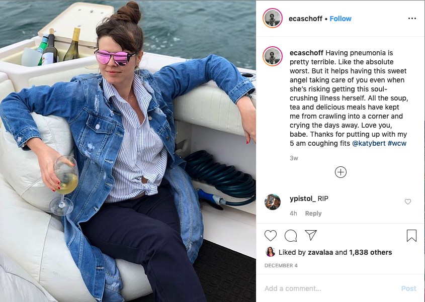 O último post do jornalita Edward Aschoff, com uma foto da noiva e lemantando sua pneumonia (Foto: Instagram)