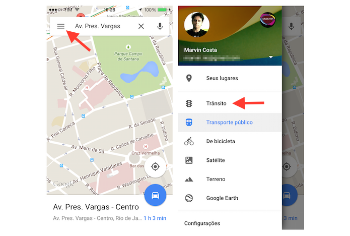 Acessando a visualização de trânsito do Google Maps para iPhone (Foto: Reprodução/Marvin Costa)