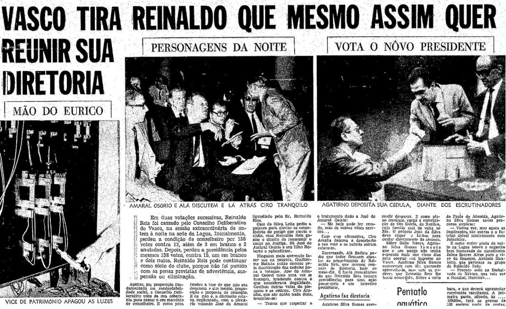 Mão de Eurico, fotografada apagando a luz na sessão de cassação do presidente Reinaldo Reis — Foto: Reprodução O Globo / 26-11-1969