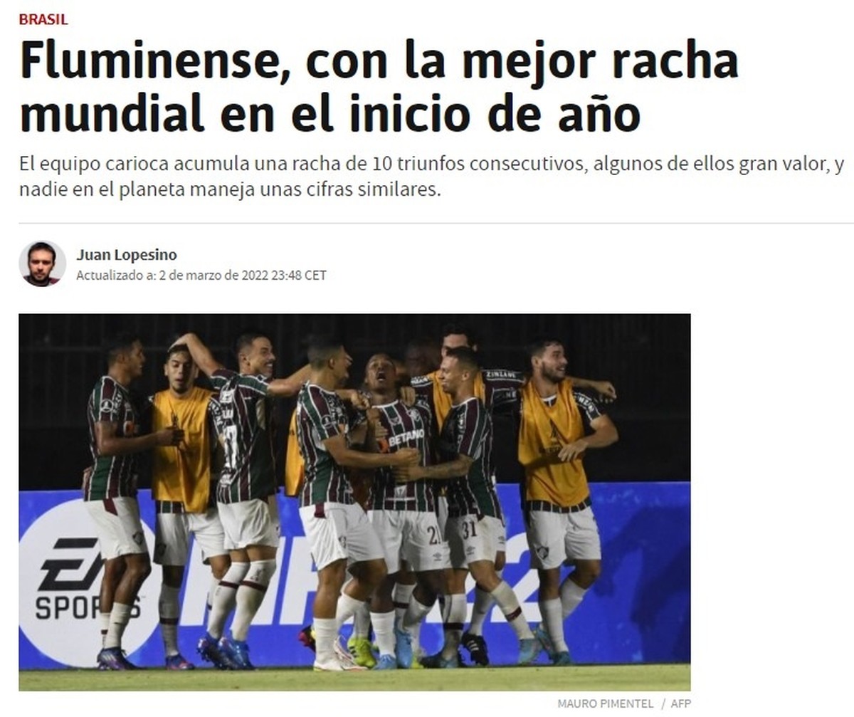 Destacan 10 victorias consecutivas del Fluminense en España: «La mejor racha del mundo», según el diario |  fluminense
