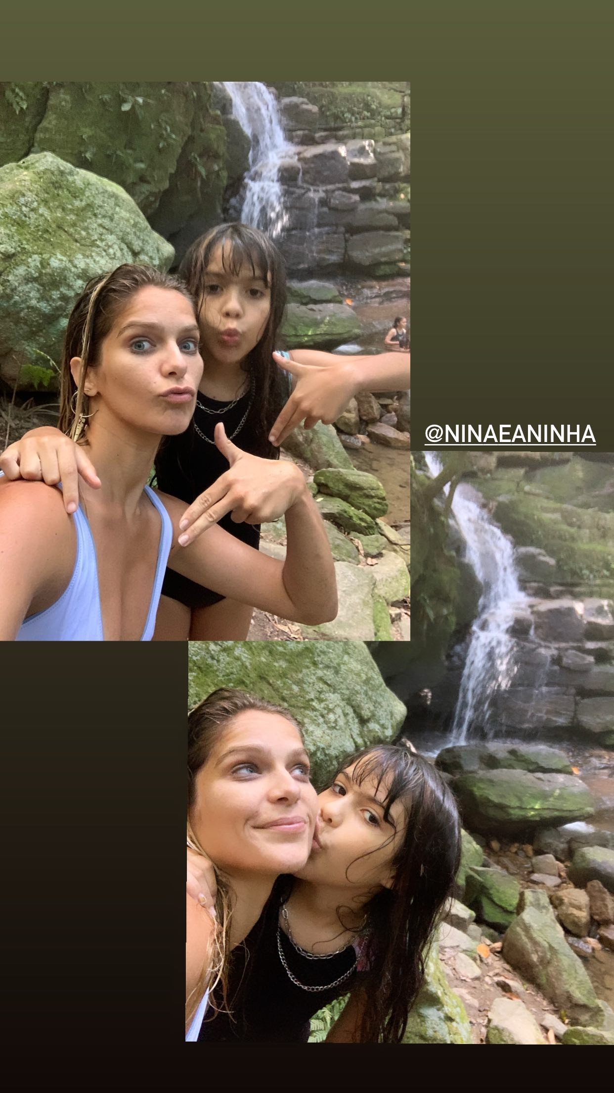 Isabella Santoni curte trilha e cachoeira com a mãe, Ana, e a irmã, Nina (Foto: Reprodução/Instagram)