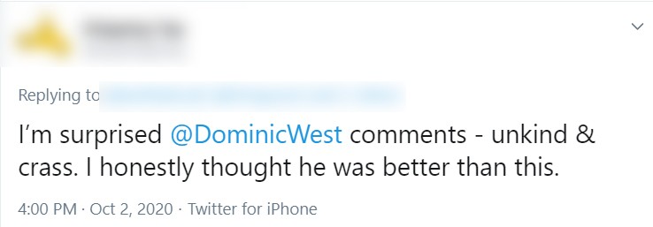Dominic West recebeu críticas no Twitter por ter comemorado o teste positivo para Covid-19 de Donald Trump (Foto: Reprodução / Twitter)