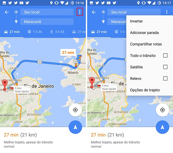 Google Maps permite adicionar mais paradas a partir de reticências (Foto: Reprodução/Elson de Souza)