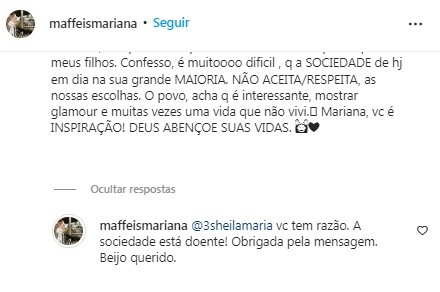 Mariana Maffeis responde a seguidora sobre vida simples (Foto: Reprodução/Instagram)
