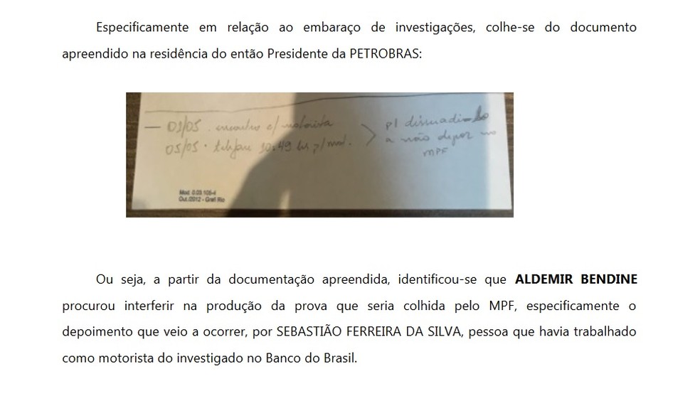 MPF anexa foto de anotação de Aldemir Bendine (Foto: reprodução)