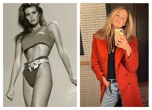 A modelo Elle Macpherson em foto de ensaio dos anos 80 compartilhada por ela no Instagram e em um selfie recente (Foto: Instagram)