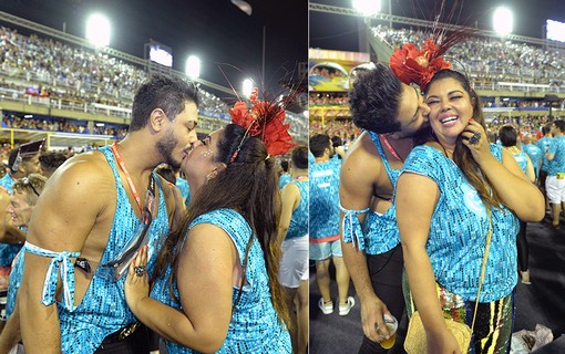 Fabiana Karla e Diogo Mello trocam beijos na Sapucaí
