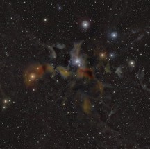 Esta imagem mostra a região Lupus 2. Novas estrelas nascem nas nuvens coloridas de gás e poeira vistas aqui — Foto: ESO/Meingast et al.