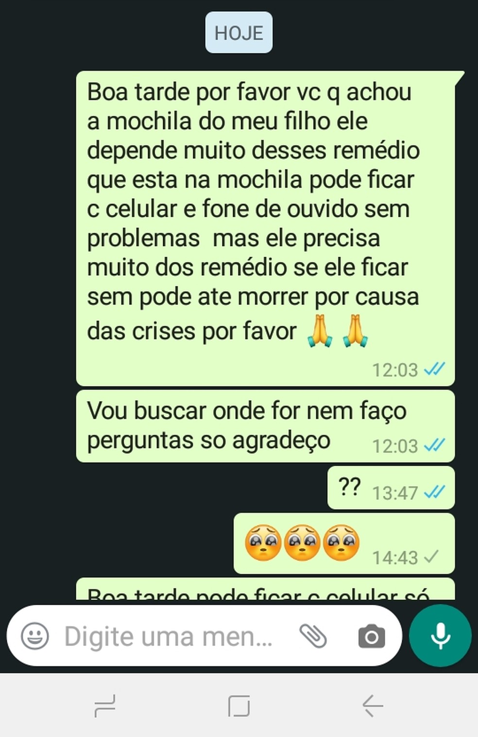 Pai faz apelo para que pessoa que está com celular perdido devolva remédio de alto custo do filho — Foto: Reprodução/ arquivo pessoal
