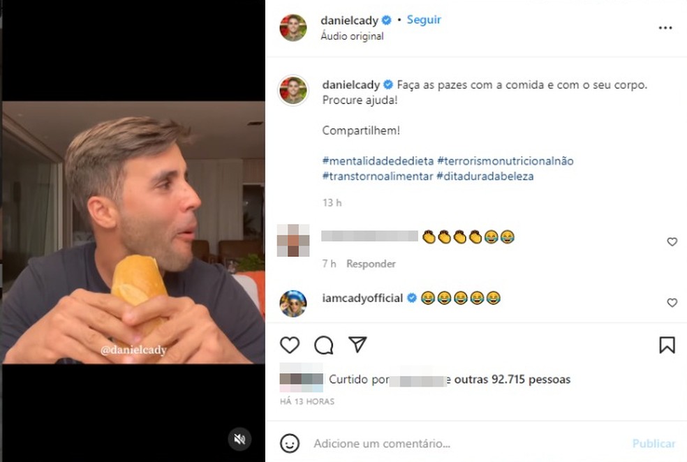 Nutricionista Daniel Cady critica coach Mayra Cardi por vídeo sobre consumo de pão — Foto: Reprodução / Redes Sociais