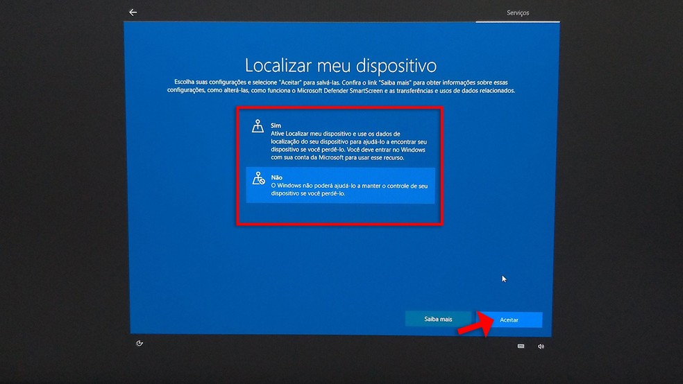 Tela da configuração do Windows onde é possível habilitar a funcionalidade "Localizar meu dispositivo" — Foto: Reprodução/Rafael Leite