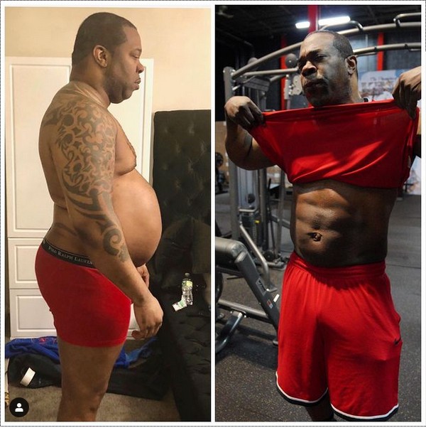 O músico Busta Rhymes antes e depois de sua perda de 45 Kg (Foto: Instagram)