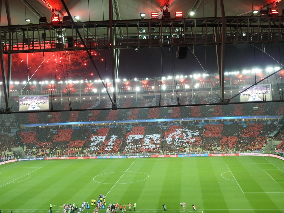 Torcida do Flamengo faz mosaico para Zico &mdash; Foto: Fred Gomes/ge