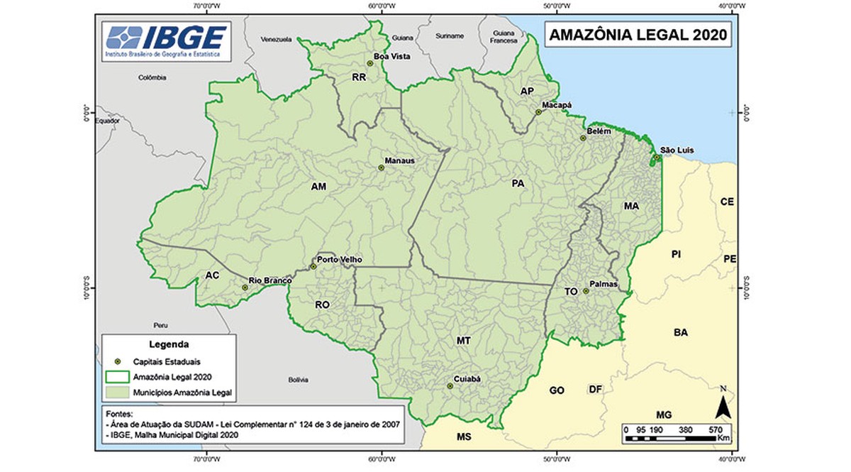 IBGE atualiza mapa de Amazônia Legal, sem alterações das divisas de