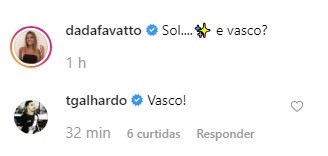 Tiago Galhardo comenta em foto de Daniele Favatto no Instagram (Foto: reprodução/instagram)