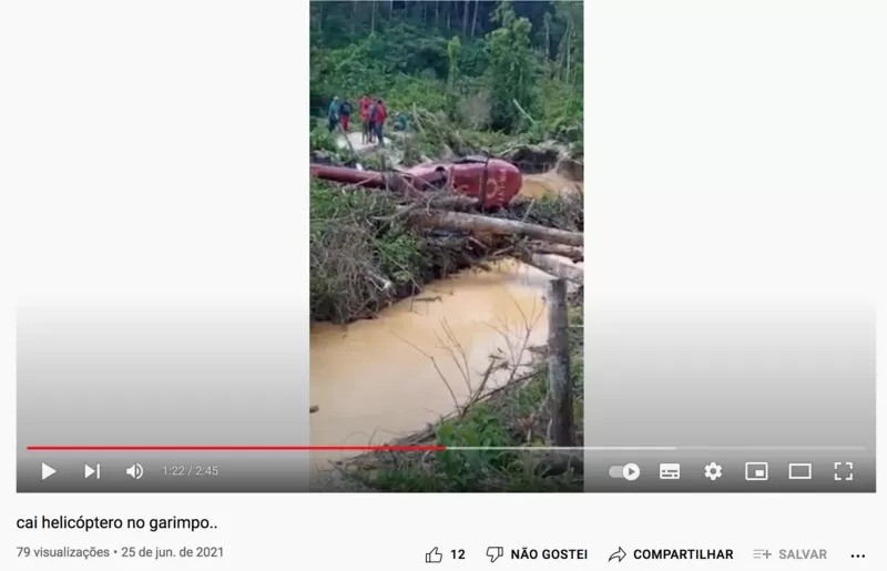 Vídeos mostram helicópteros a serviço do garimpo acidentados na Terra Indígena Yanomami (Foto: REPRODUÇÃO via BBC)