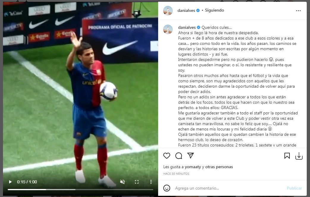Post de despedida de Daniel Alves do Barcelona (Foto: Reprodução/Instagram)