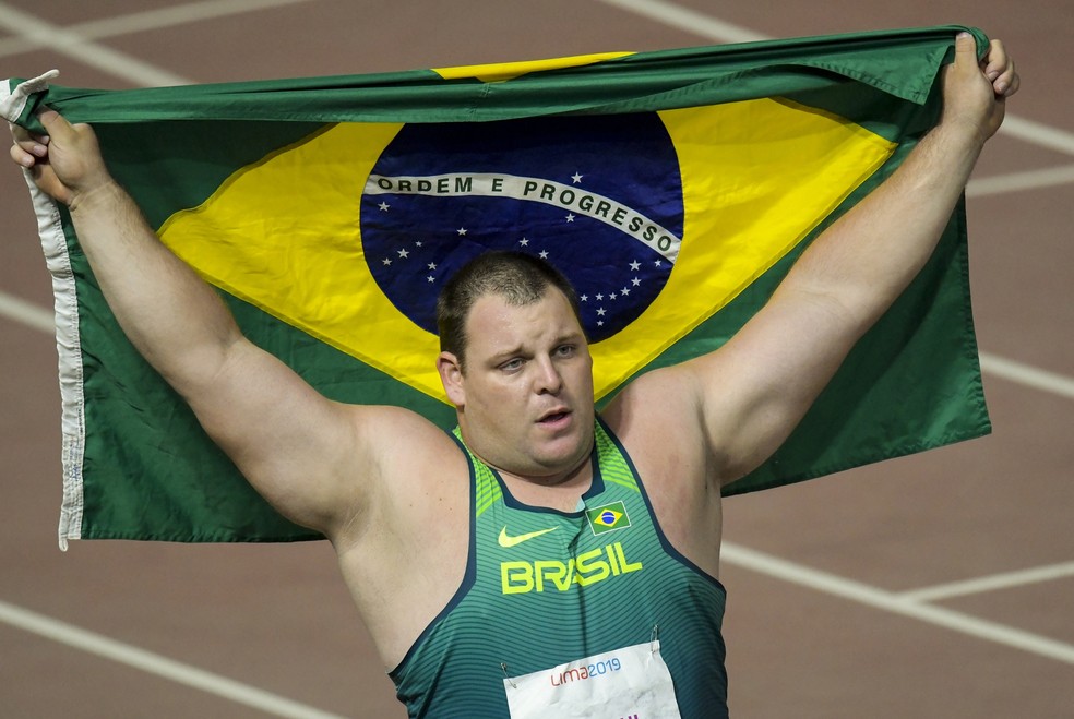 Darlan Romani na final do arremesso de peso do atletismo do Pan de Lima 2019 â Foto: Washington Alves/COB