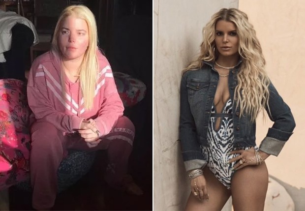 Jessica Simpson antes e depois de perder 45 kg (Foto: Reprodução/Instagram e Adam Franzino )
