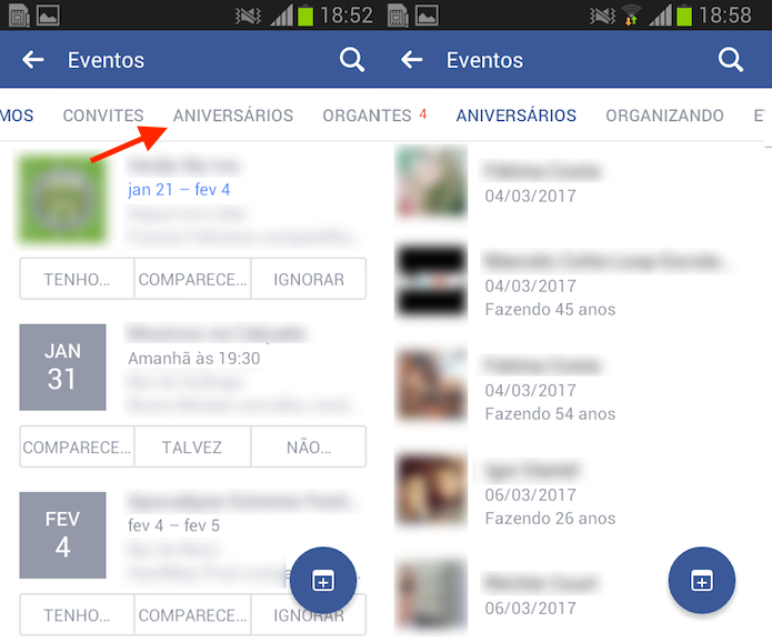 Caminho para acessar o calendário de aniversários do Facebook no Android (Foto: Reprodução/Marvin Costa)