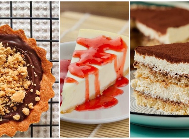 Tortinha de ganache, cheesecake de morango e tiramissú são algumas opções de doce para preparar em casa (Foto: Divulgação)
