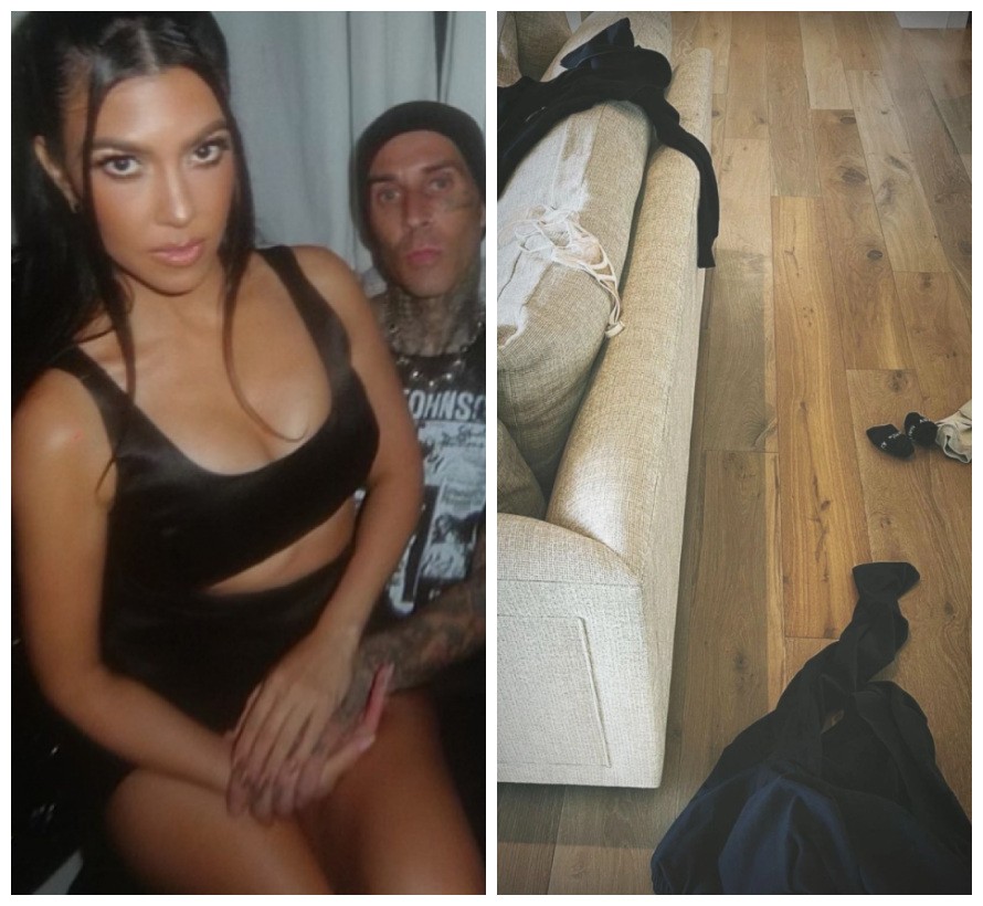 A foto compartilhada pelo músico Travis Barker com a foto com as roupas dele e Kourtney Kardashian espalhadas pela casa (Foto: Instagram)
