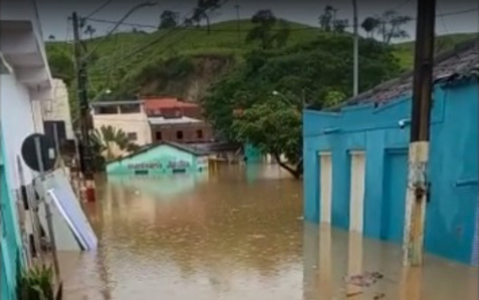 Casas submersas em Jucuruçu — Foto: Reprodução/Redes Sociais