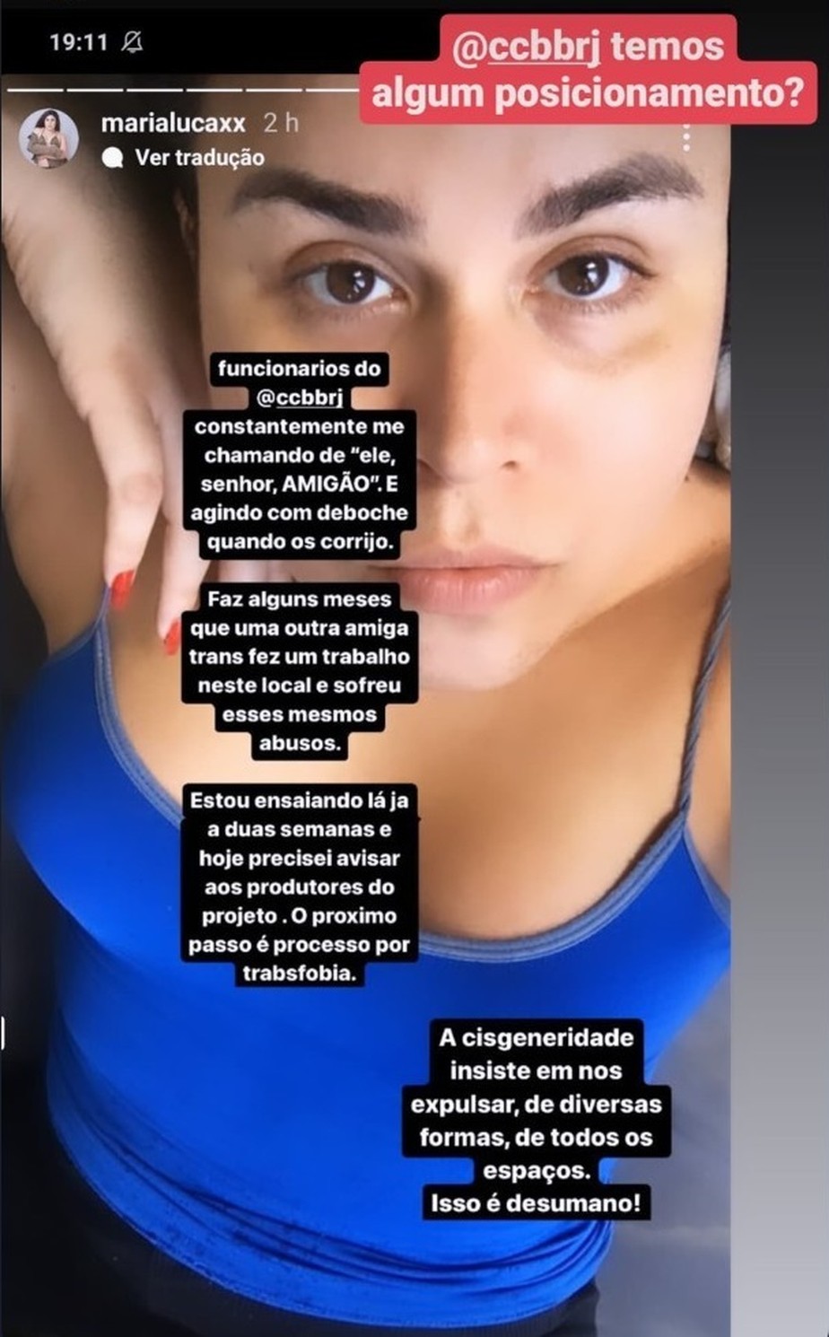 O relato de Maria Lucas em seu perfil no Instagram foi replicado por diversas contas