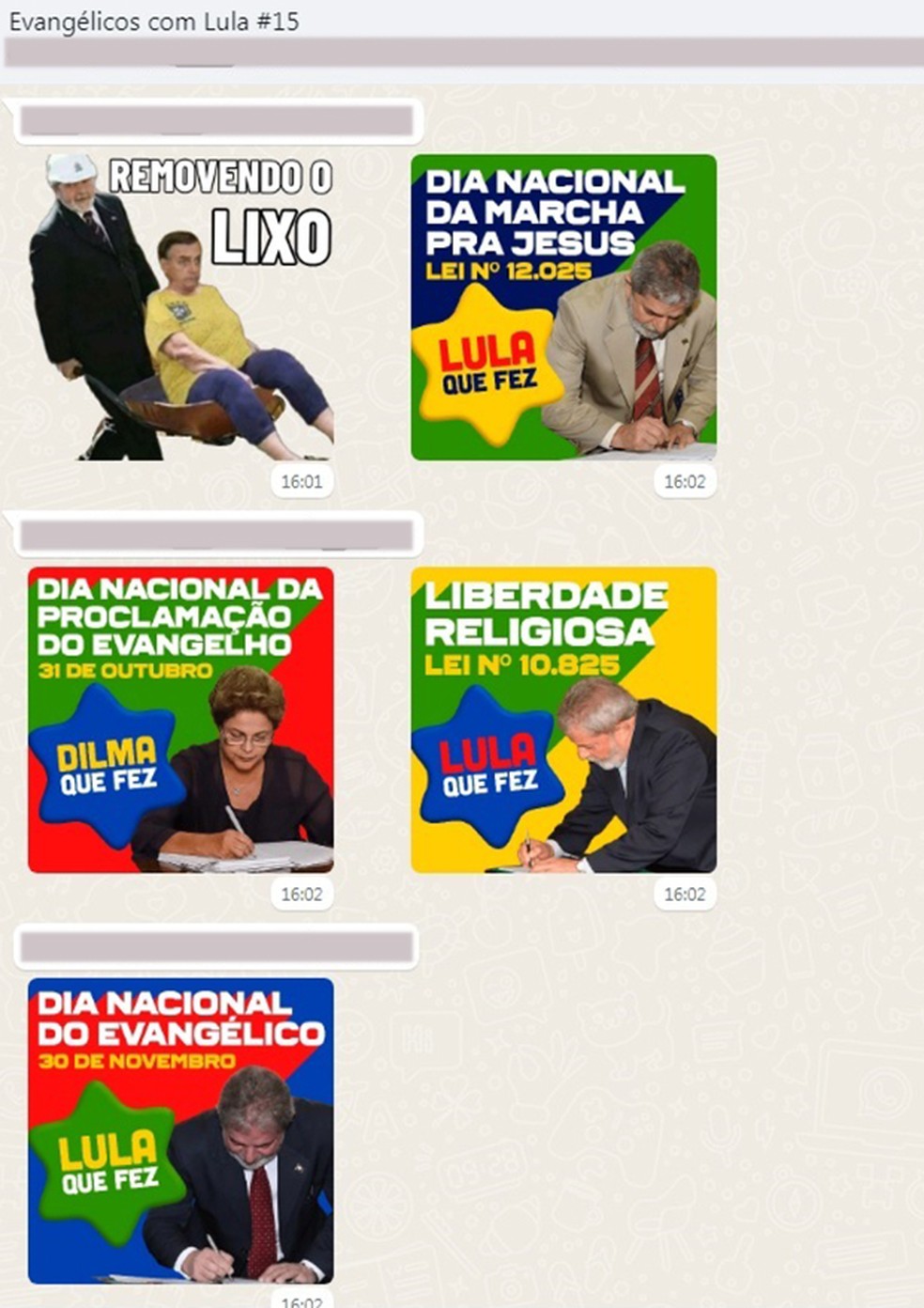 Figurinhas de Bolsonaro compartilhadas em grupos de zap de evangÃ©licos lulistas â Foto: REproduÃ§Ã£o