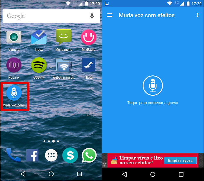 Abrindo o app Muda Voz no smartphone (Foto: Felipe Alencar/TechTudo)