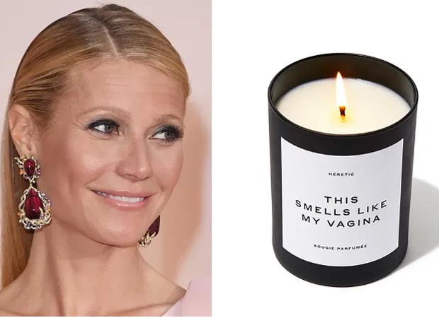 Gwyneth Paltrow e sua vela com cheiro de vagina (Foto: Getty Images e reprodução)