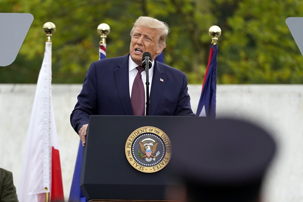 Donald Trump durante cerimônia no Memorial Nacional do Voo 93 em Shanksville, Pensilvânia — Foto: Alex Brandon/AP