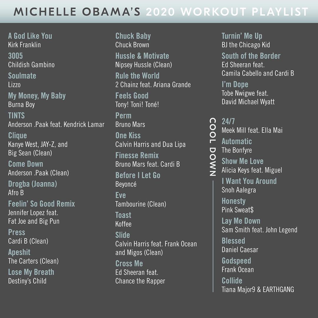 Michelle Obama, ex-primeira dama dos Estados Unidos, divulga playlist de exercícios (Foto: Reprodução/Instagram)