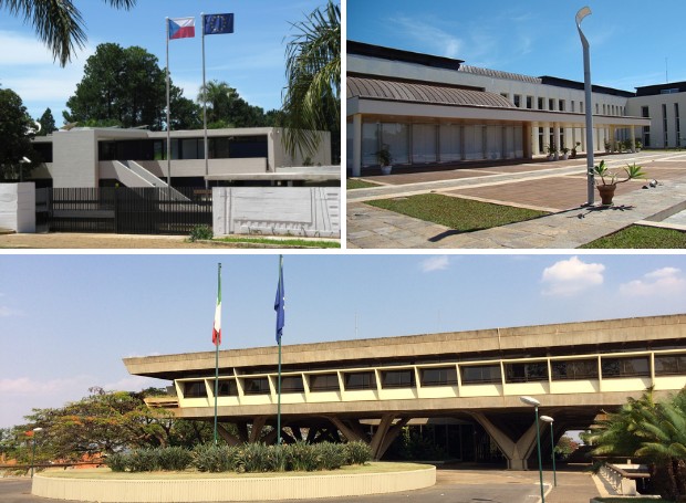 Setor de embaixadas de Brasília chama a atenção pela arquitetura diversificada (Foto: Wikimedia Commons | Montagem: Casa e Jardim)