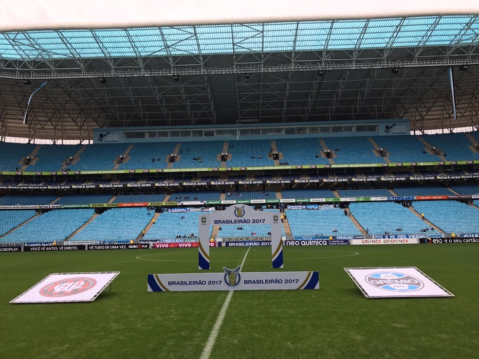 Grêmio x Atlético-PR foi disputado às 11h, na Arena do Grêmio, em Porto Alegre (Foto: Eduardo Moura)