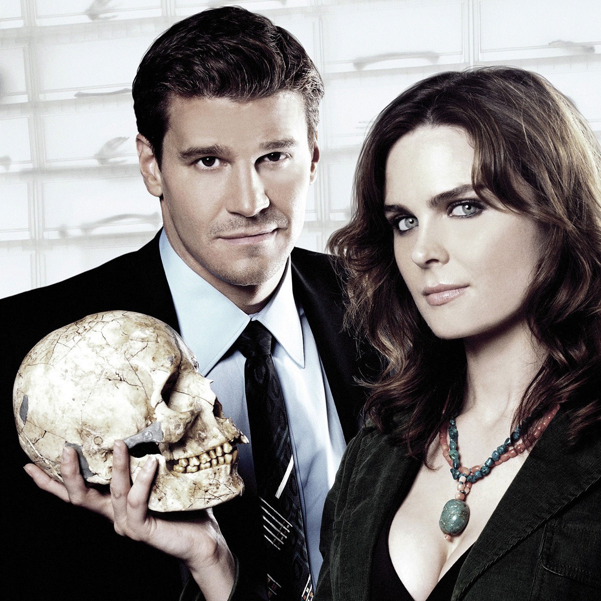 David Boreanaz e Emily Deschanel em imagem promocional de 'Bones' (Foto: Divulgação)