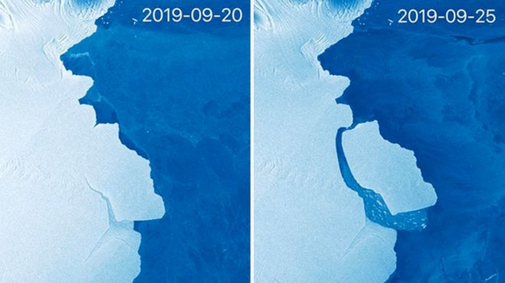 Sistema de satélite Sentinel-1 da União Europeia capturou essas imagens para fazer a comparação antes e depois — Foto: Divulgação/Copernicus