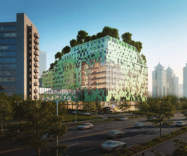 Hospital pediátrico na China terá quadra de basquete  e jardins sobrepostos no telhado (Foto: Divulgação )