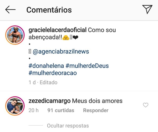 Zezé Di Camargo comenta foto da noiva com a mãe (Foto: Reprodução/Instagram)