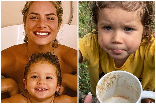 Giovanna Ewbank mostra Zion ''roubando'' seu café com leite (Foto: Instagram/Reprodução)