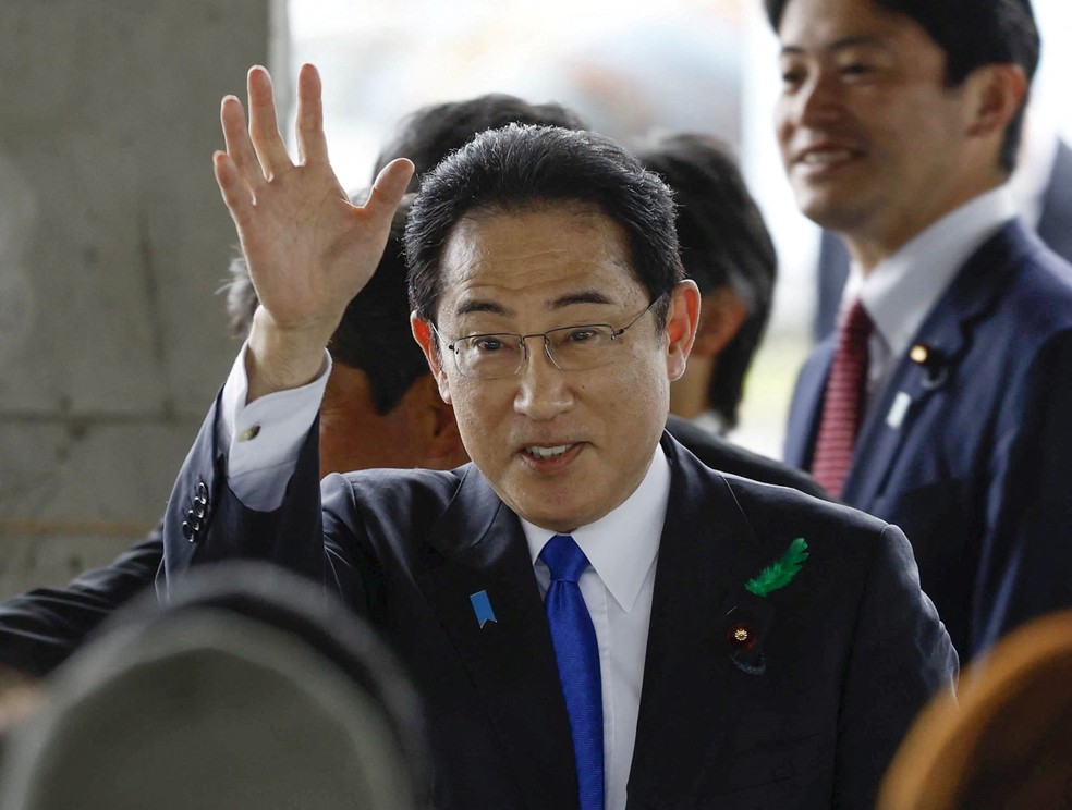 Fumio Kishida durante discurso no Japão, neste sábado (15) — Foto: Reuters