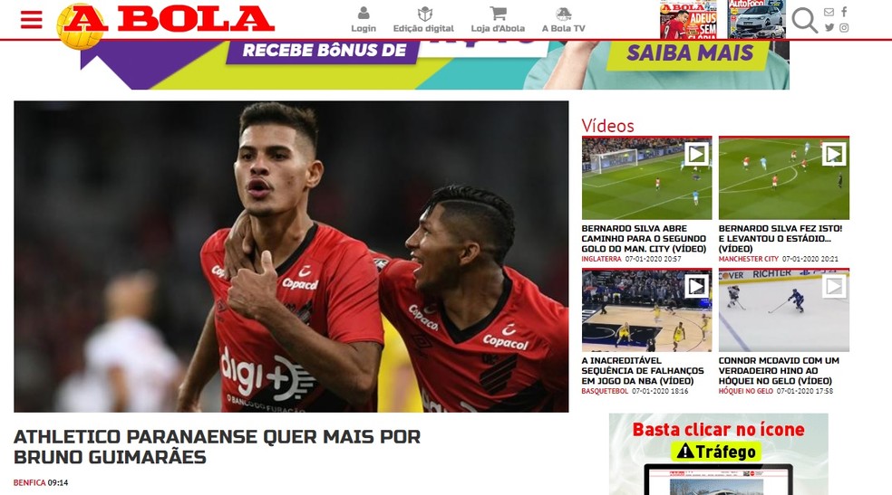 Athletico recusou a proposta do Benfica por Bruno Guimarães — Foto: Reprodução