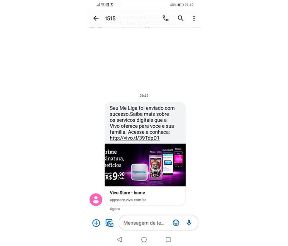 Quem mandou a mensagem também recebe uma confirmação por SMS — Foto: Reprodução/Larissa Infante