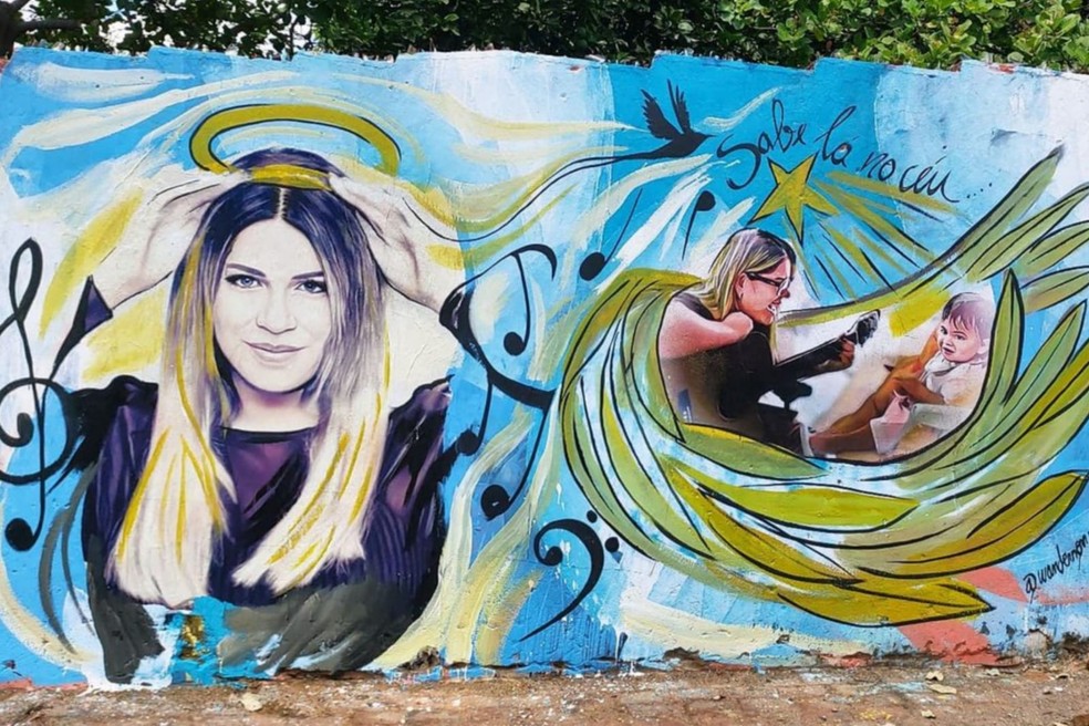 Pintura em homenagem à Marília Mendonça é pintado no Crato, Ceará. — Foto: Wanderson Petrova/Reprodução