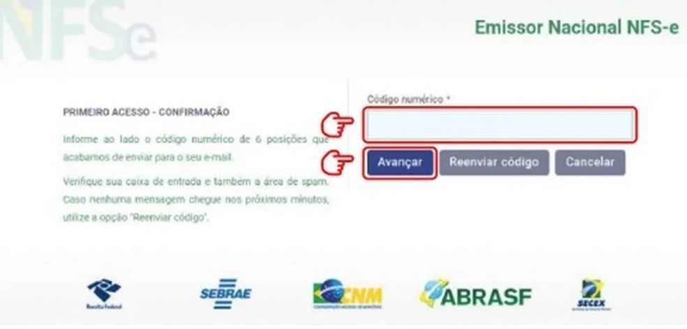 A confirmação é feita com o código fornecido pelo sistema — Foto: Reprodução