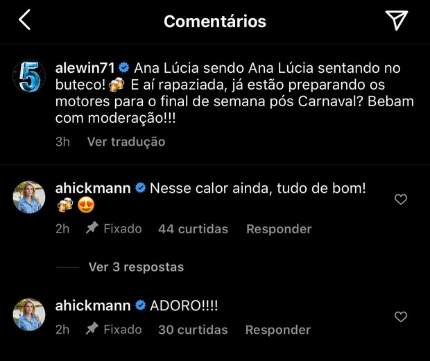 Ana Hickmann comenta post de Alexandre Correa (Foto: Reprodução/Instagram)