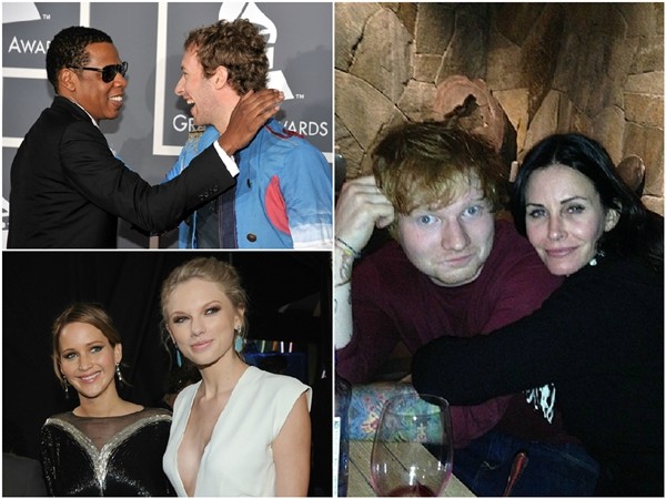 Jay-Z, Chris Martin, Jennifer Lawrence, Taylor Swift, Ed Sheeran e Courtney Cox (Foto: Getty Images)