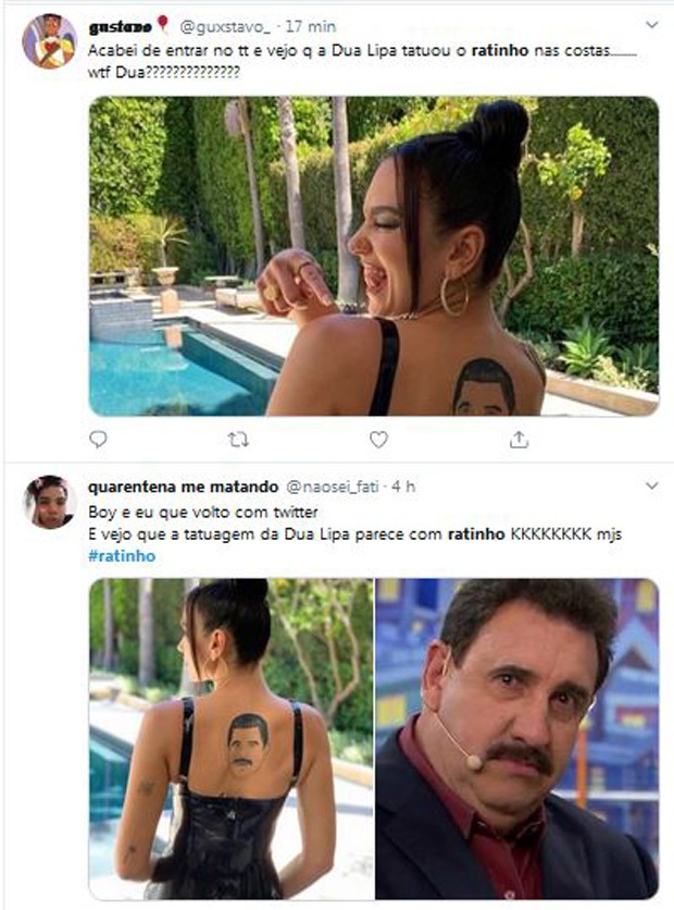 Fãs comparam tatuagem de Dua Lipa a Ratinho (Foto: Reprodução / Instagram)
