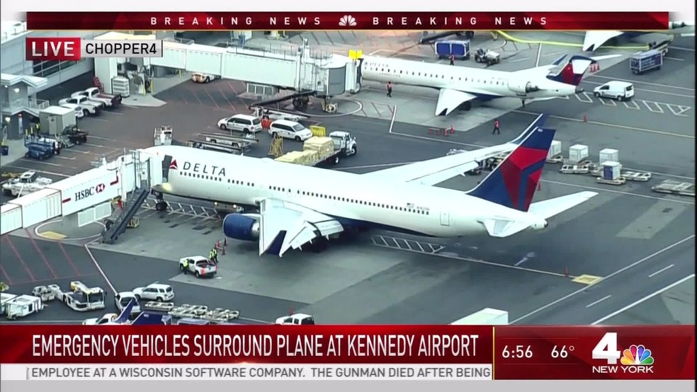 Bombeiros foram acionados após relato de fumaça em trem de pouco de avião que vinha de São Paulo — Foto: Reprodução/TV Globo